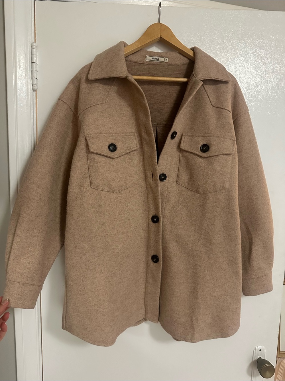 Woman’s Taupe Wool-Blend Shacket Jacket